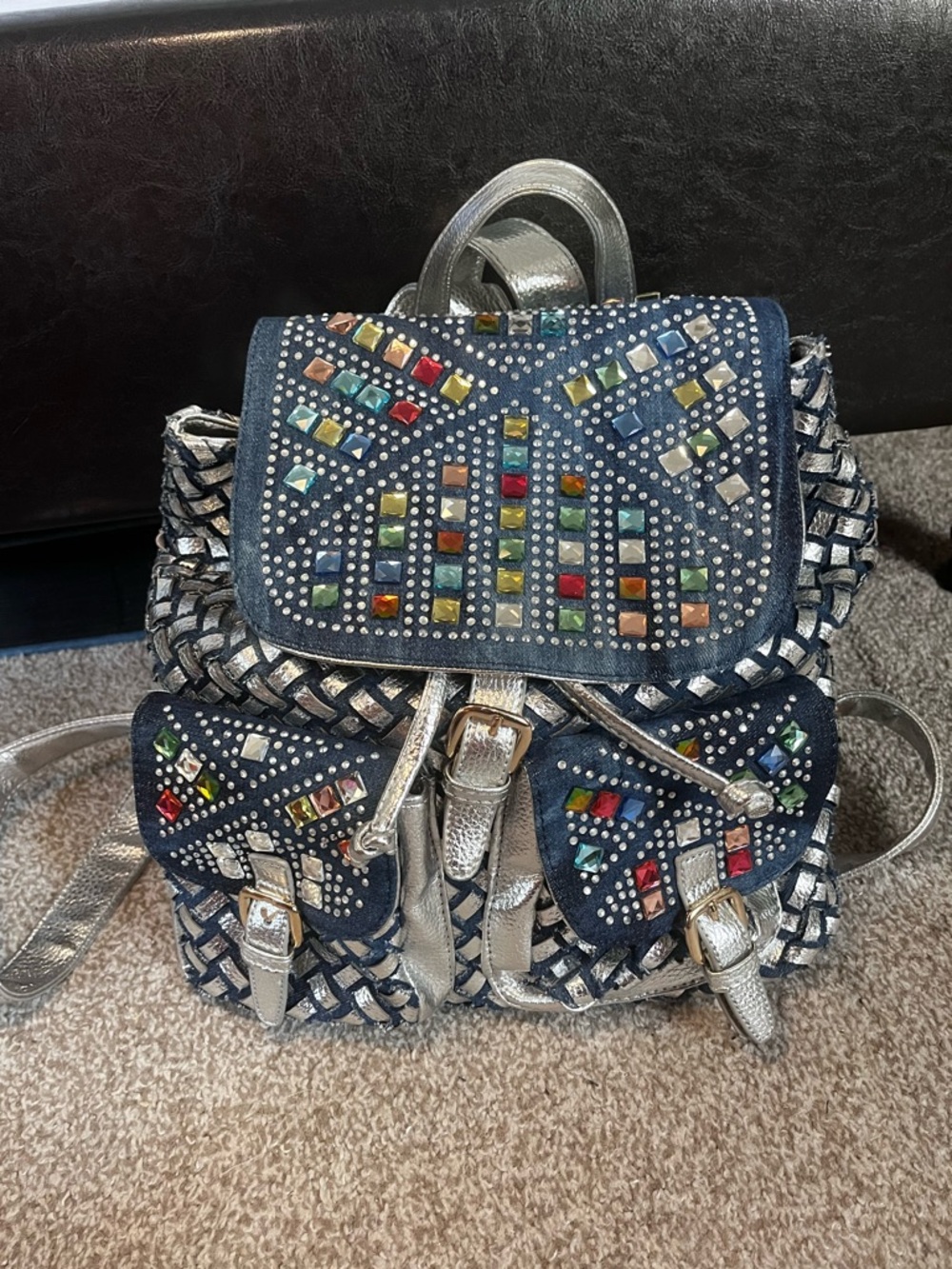 Studded Navy Multicolor Embellished Women’s Backpack
